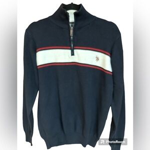 U.S. Polo Assn. Cotton Front 1/4 Zip Pullover Colorblock Academia Sweater L